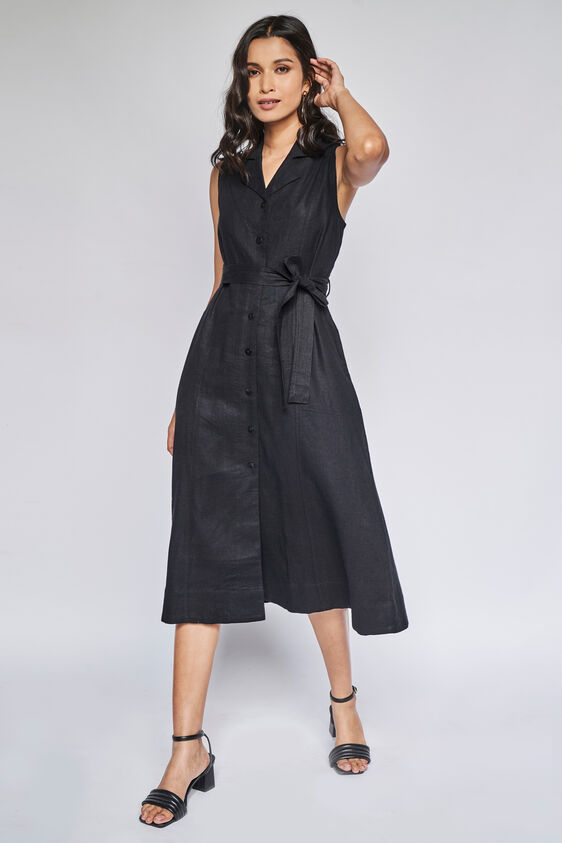 Black Solid Straight Dress, Black, image 1